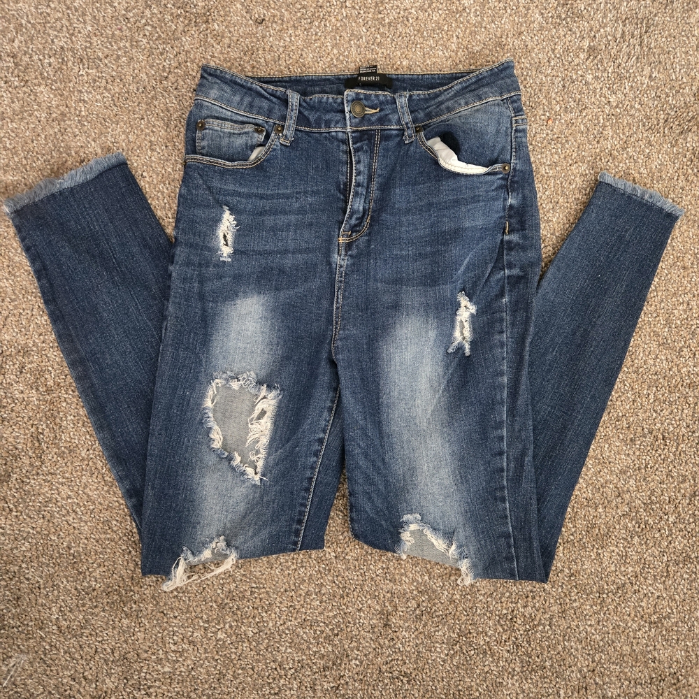 F21 Distressed Blue Jeans